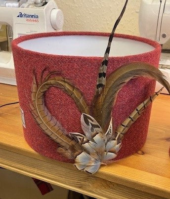 Harris Tweed Lampshade with Pheasant feather feature