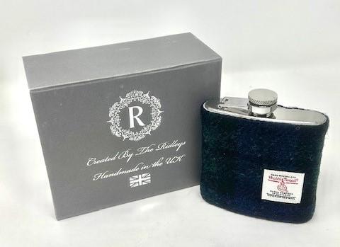 Black Watch Harris Tweed Hip Flask - HT36 with its own presentation box.  Perfect gift for groomsmen Blackwatch