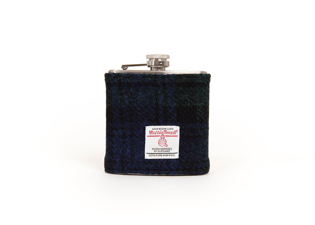 Black Watch Harris Tweed Hip Flask - HT36 with its own presentation box.  Perfect gift for groomsmen Blackwatch