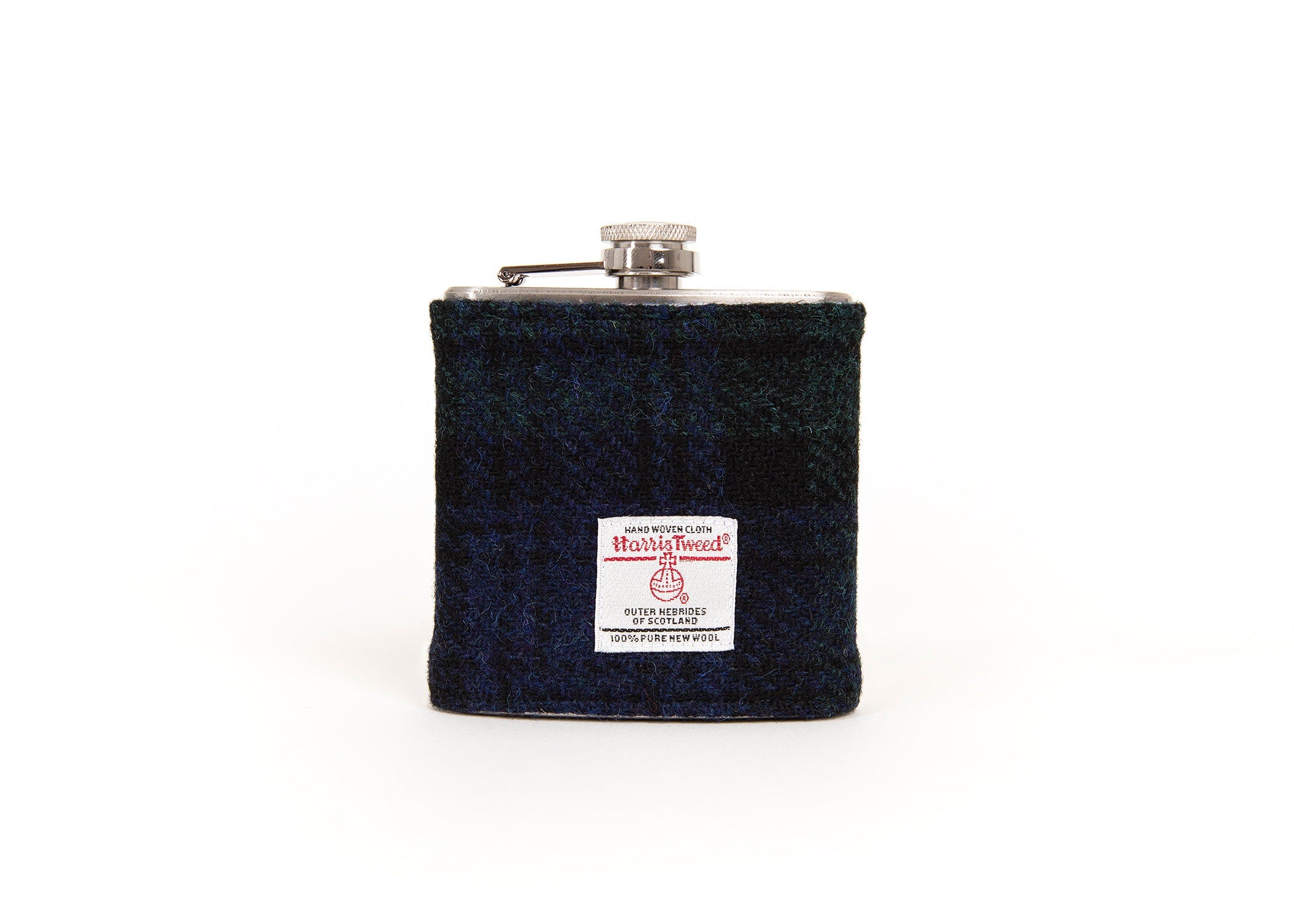 Black Watch Harris Tweed Hip Flask - HT36 with its own presentation box.  Perfect gift for groomsmen Blackwatch