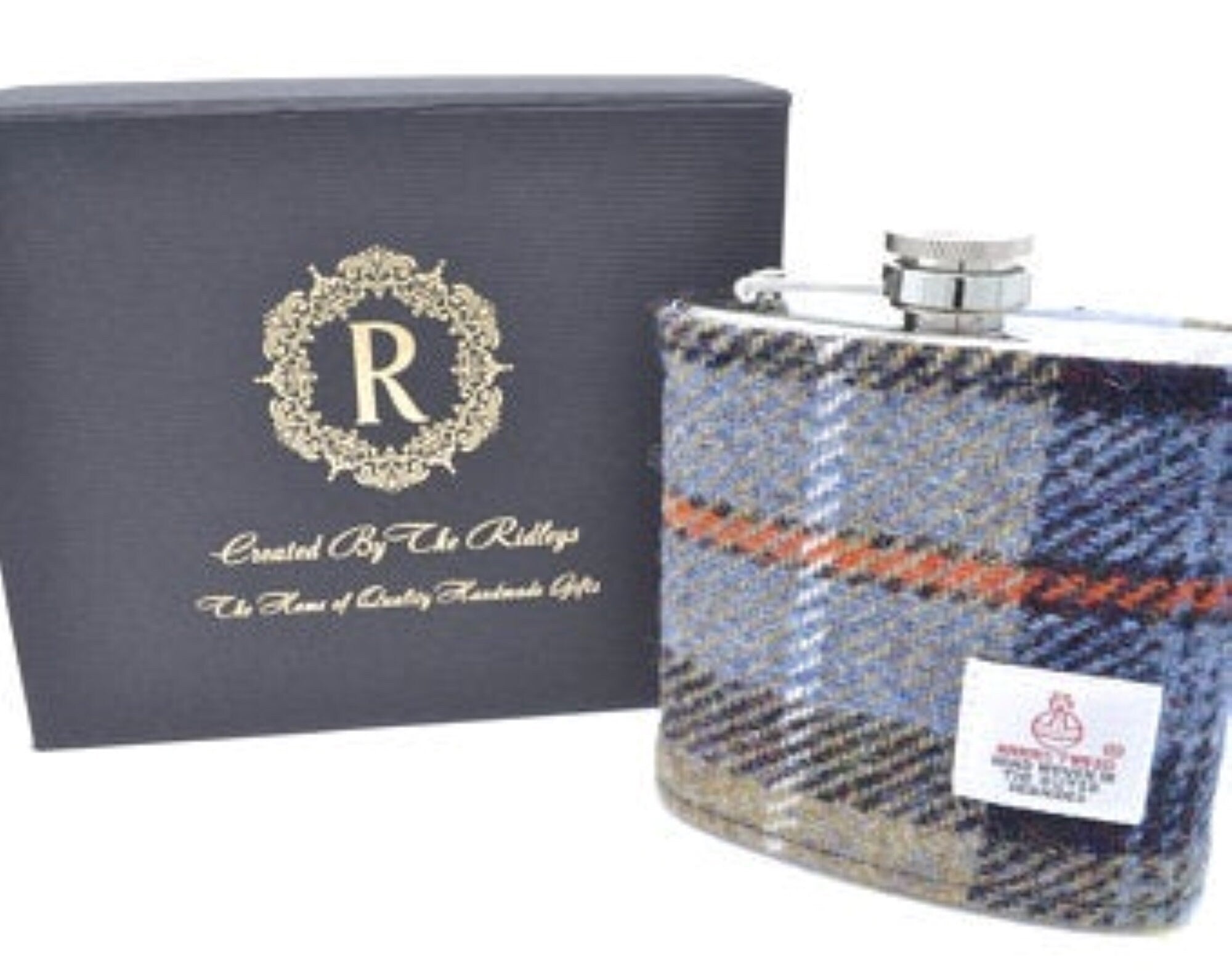 MacKenzie Clan Harris Tweed, Personalised 6oz Hip Flask Groomsmen Gift HT43 Scottish Luxury Wedding Gift for Him Fathers Day Usher Best Man