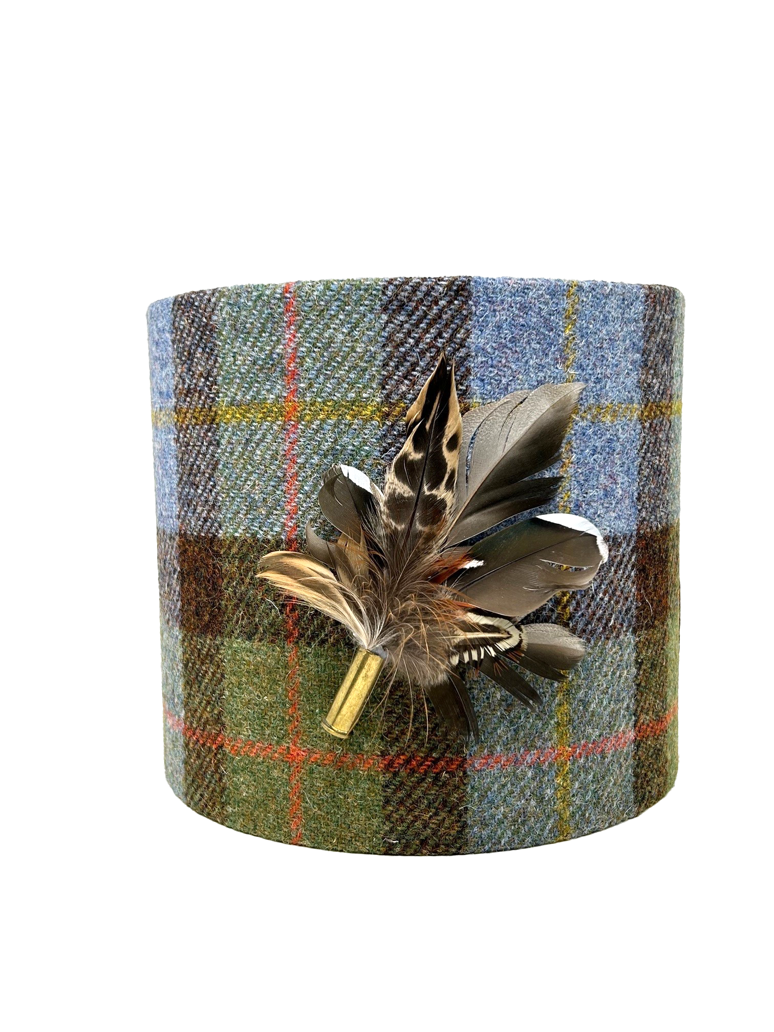 McLeod Tartan Harris Tweed Lampshade with real Pheasant Feathers