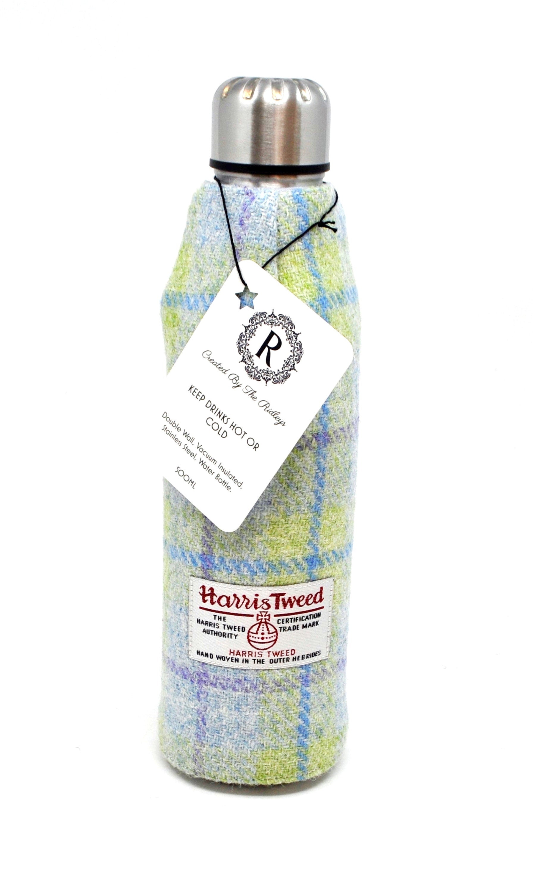 Harris Tweed Thermos Flask 500ml - Lemon Blue and Green, Hot or cold thermos flask HT54 - perfect for days out