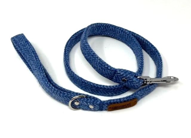 Handmade Tweed Dog Collar - Blue Herringbone - British Tweed - Handmade