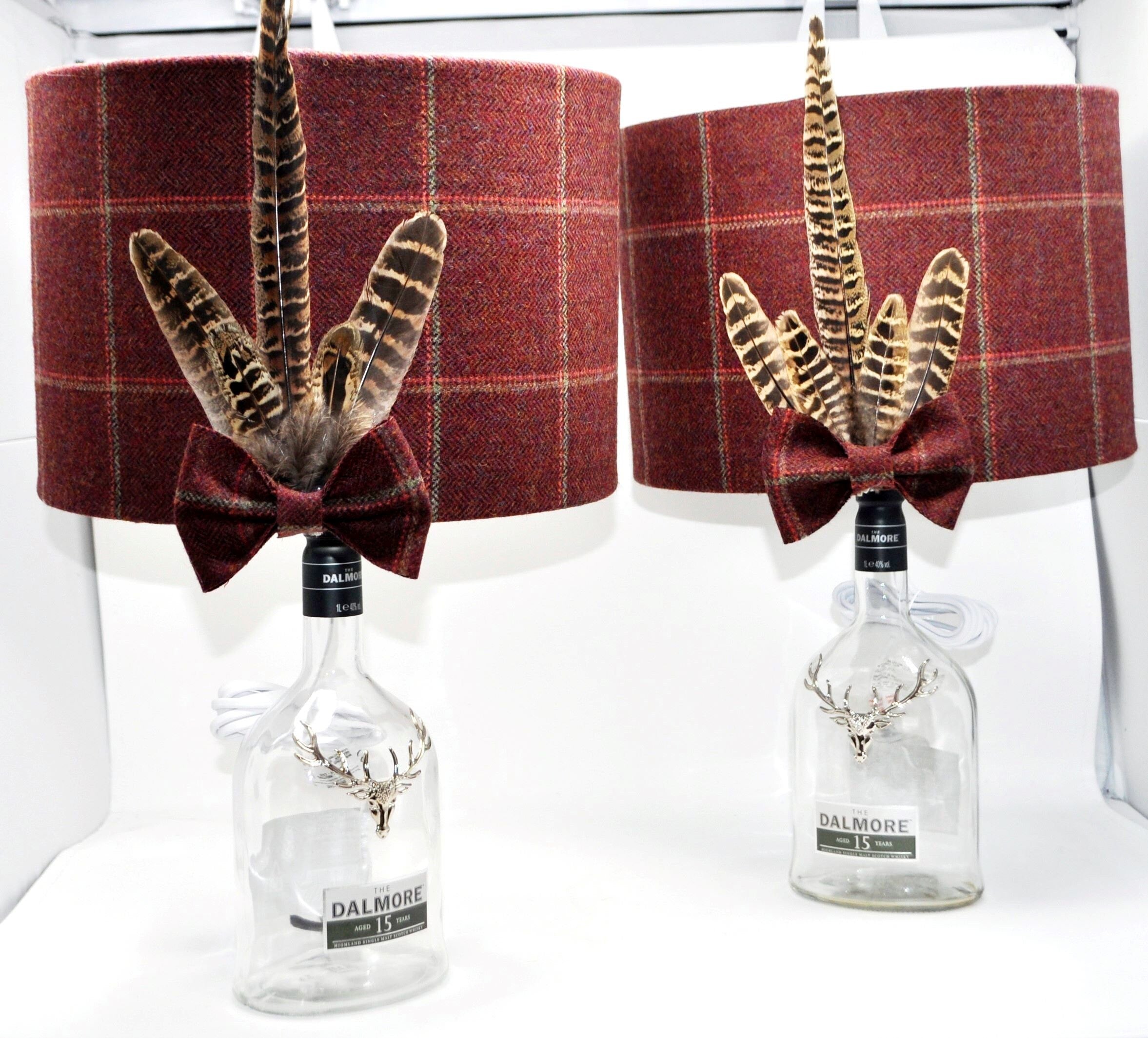 Yorkshire Tweed Lamp or Lampshade with Pheasant Feathers - Unique Design - Excellent Wedding Present or Housewarming gift