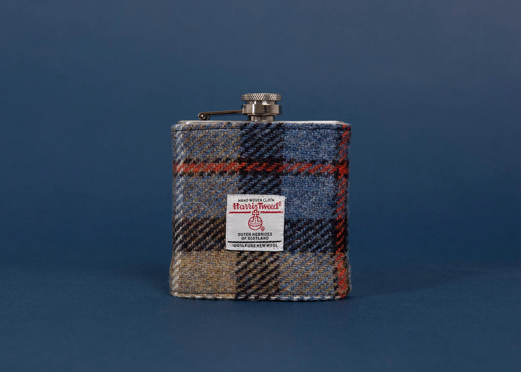 MacKenzie Clan Harris Tweed, Personalised 6oz Hip Flask Groomsmen Gift HT43 Scottish Luxury Wedding Gift for Him Fathers Day Usher Best Man