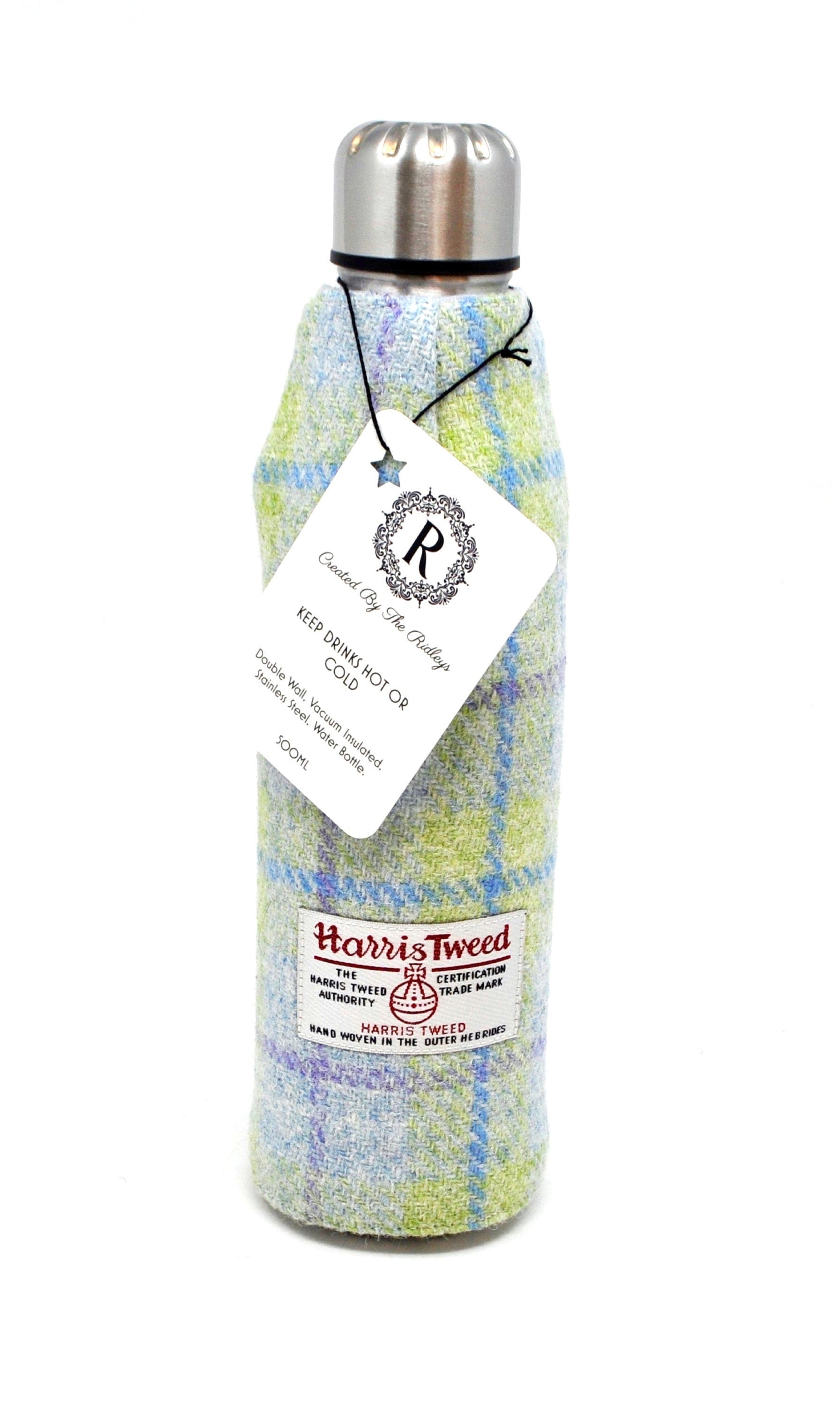 Harris Tweed Thermos Flask 500ml - Lemon Blue and Green, Hot or cold thermos flask HT54 - perfect for days out
