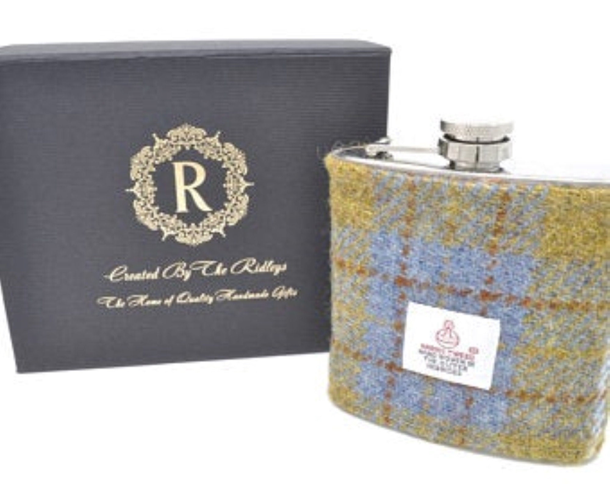 Personalised Harris Tweed 6oz Hip Flask Groomsmen Gift HT27 Luxury Wedding Gift FREE Gift Box