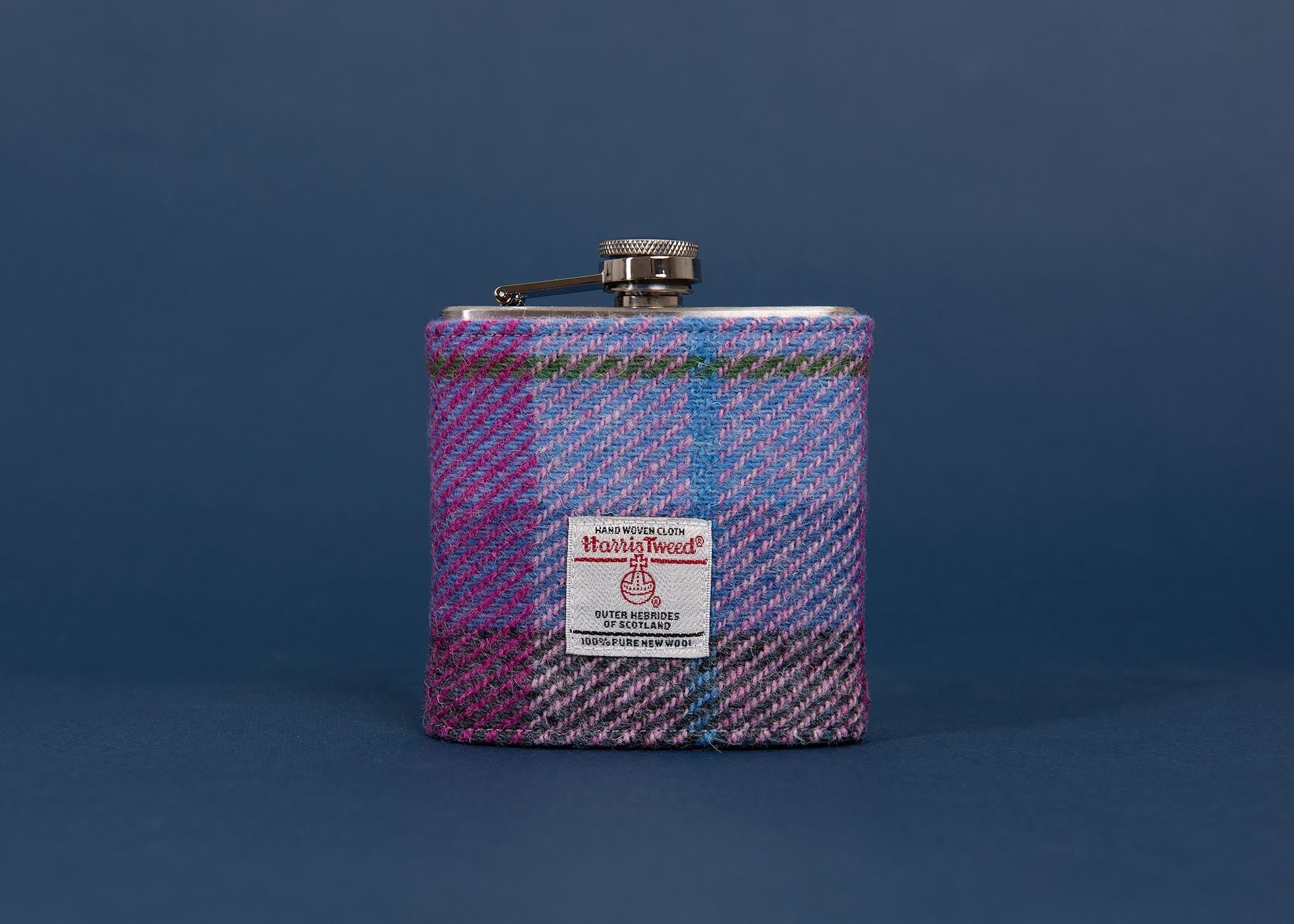 21st Birthday Gift Personalised - Harris Tweed Hip Flask Pink and Purple