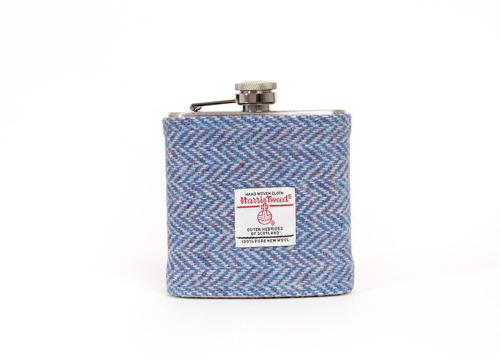 Blue Herringbone Harris Tweed Hip Flask FREE PERSONALISATION Groomsman Gift / Gift for Dad / Fathers Day / Anniversary