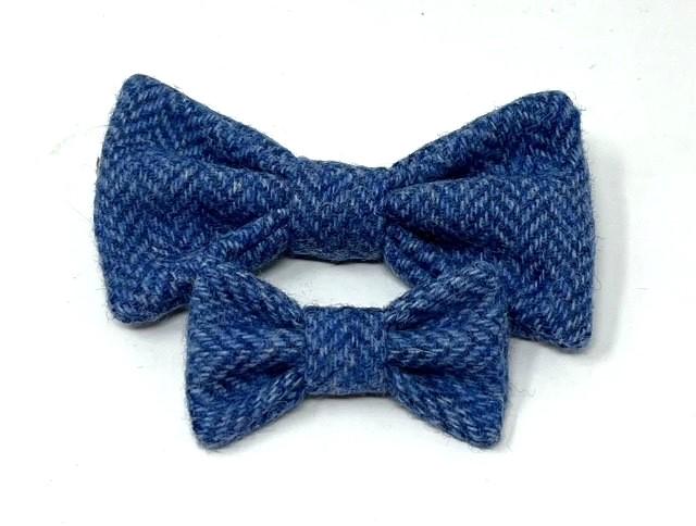 Handmade Tweed Dog Collar - Blue Herringbone - British Tweed - Handmade