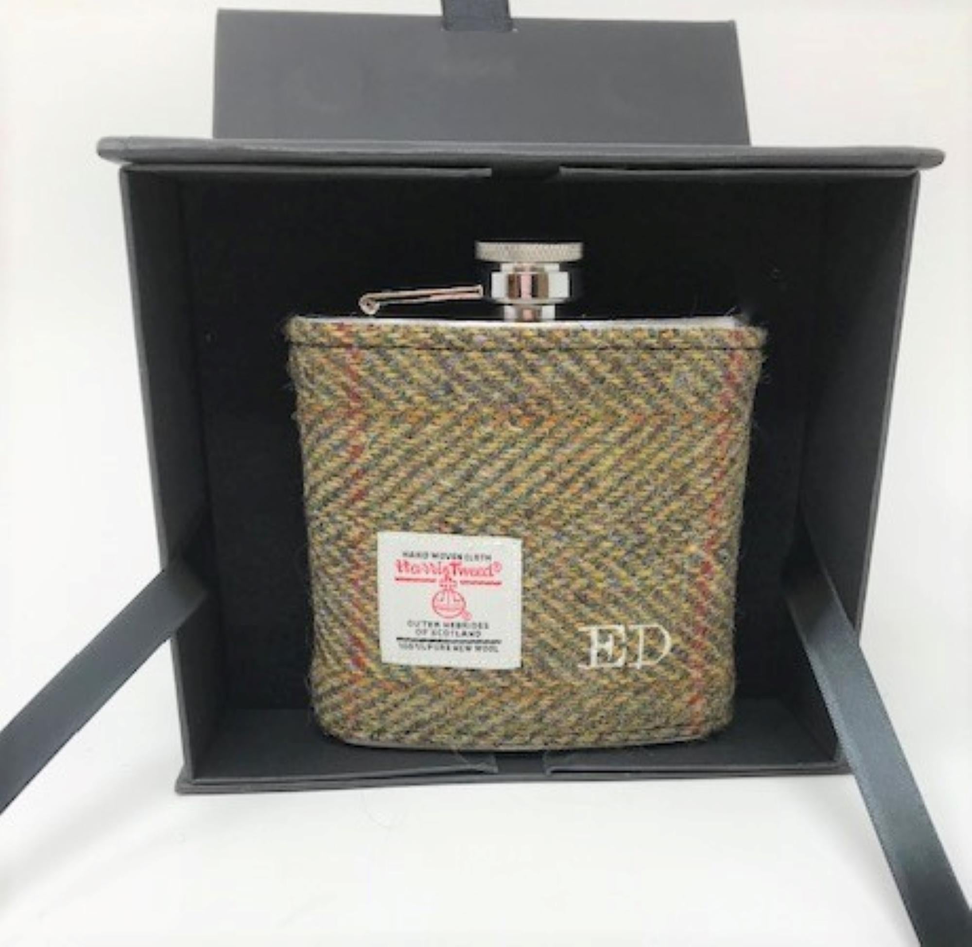 Bridesmaid Gift Harris Tweed Personalised Hip Flask FREE Gift Box HT19