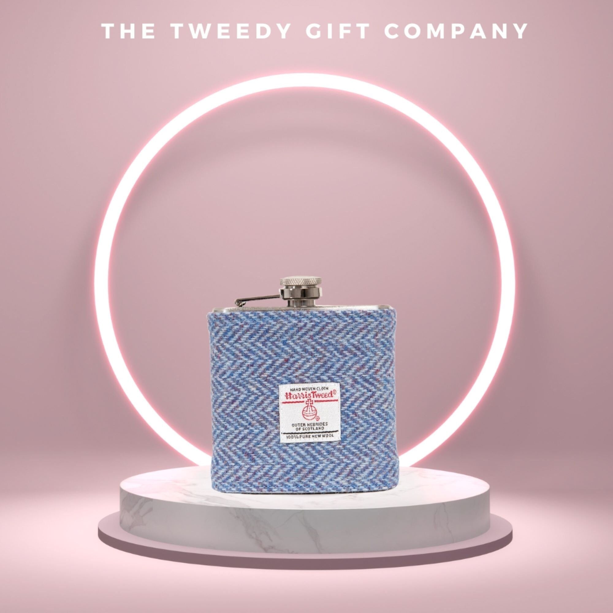 Blue Herringbone Harris Tweed Hip Flask FREE PERSONALISATION Groomsman Gift / Gift for Dad / Fathers Day / Anniversary