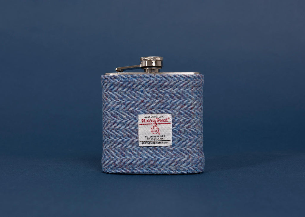 Blue Herringbone Harris Tweed Hip Flask FREE PERSONALISATION Groomsman Gift / Gift for Dad / Fathers Day / Anniversary