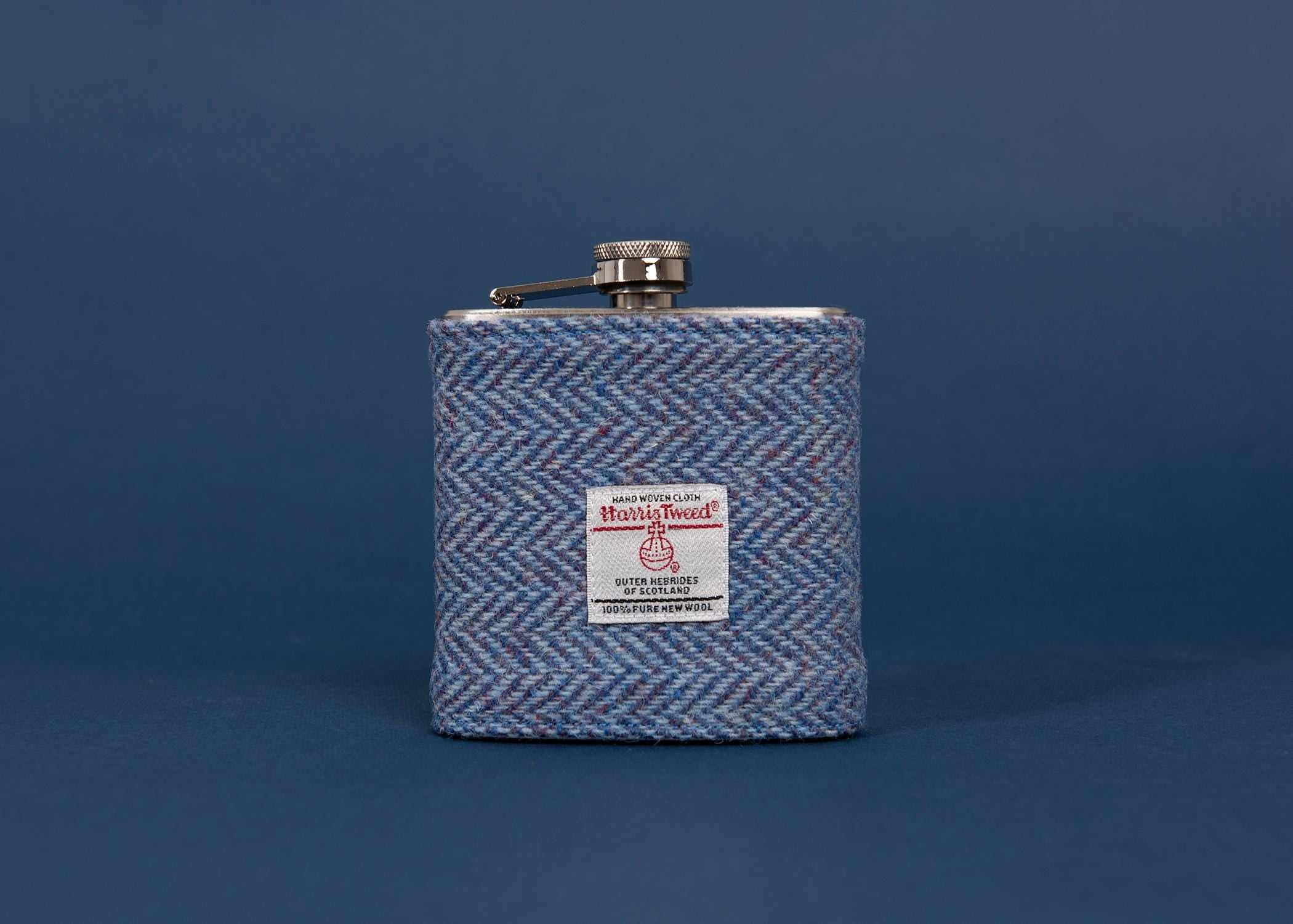 Blue Herringbone Harris Tweed Hip Flask FREE PERSONALISATION Groomsman Gift / Gift for Dad / Fathers Day / Anniversary