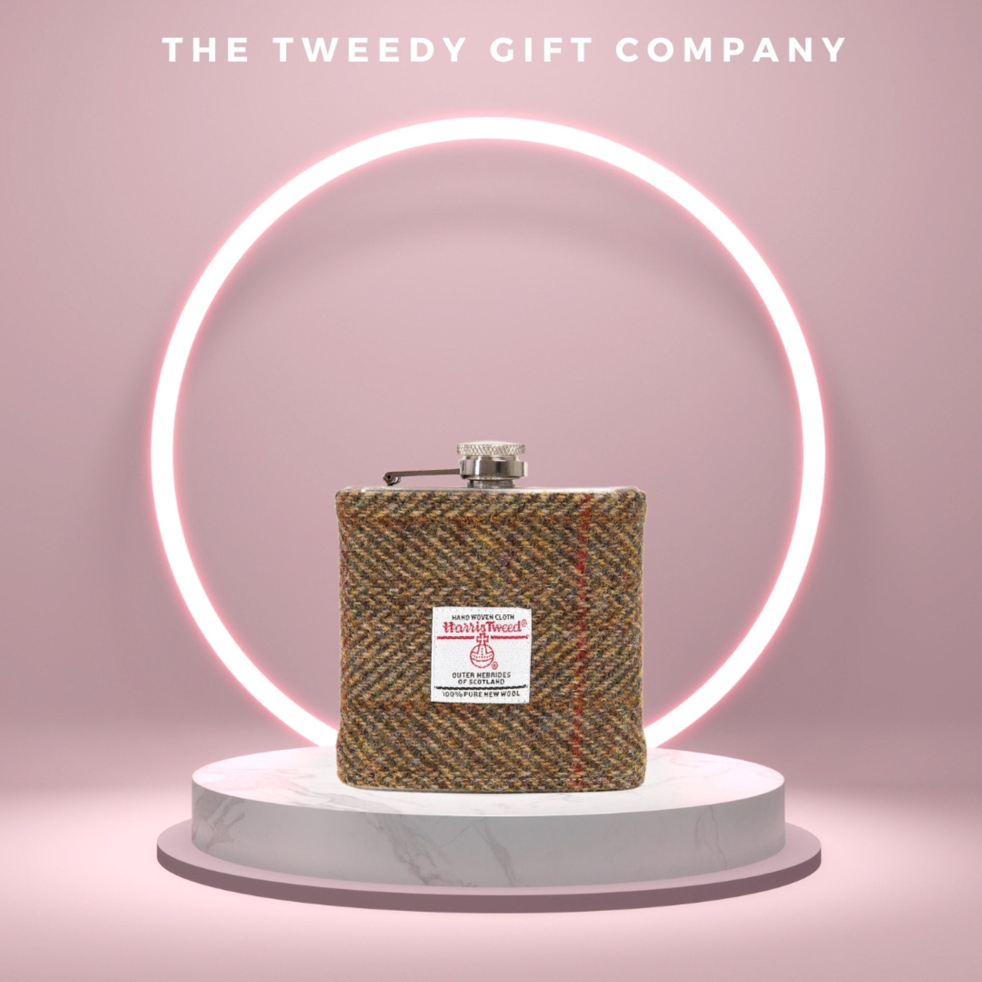 Personalised Harris Tweed Hip Flask - Olive Hunting Tweed BESTSELLER