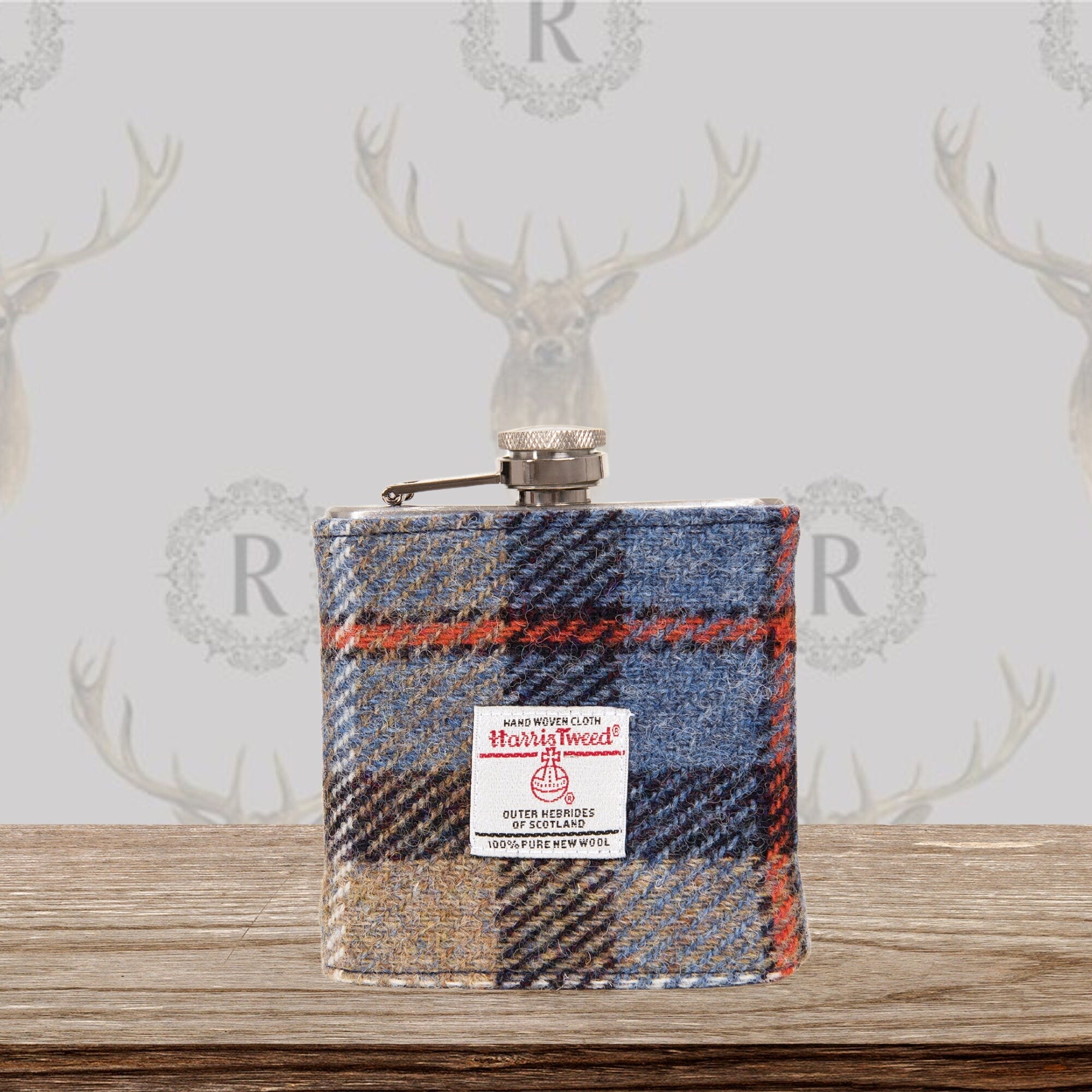 MacKenzie Clan Harris Tweed, Personalised 6oz Hip Flask Groomsmen Gift HT43 Scottish Luxury Wedding Gift for Him Fathers Day Usher Best Man