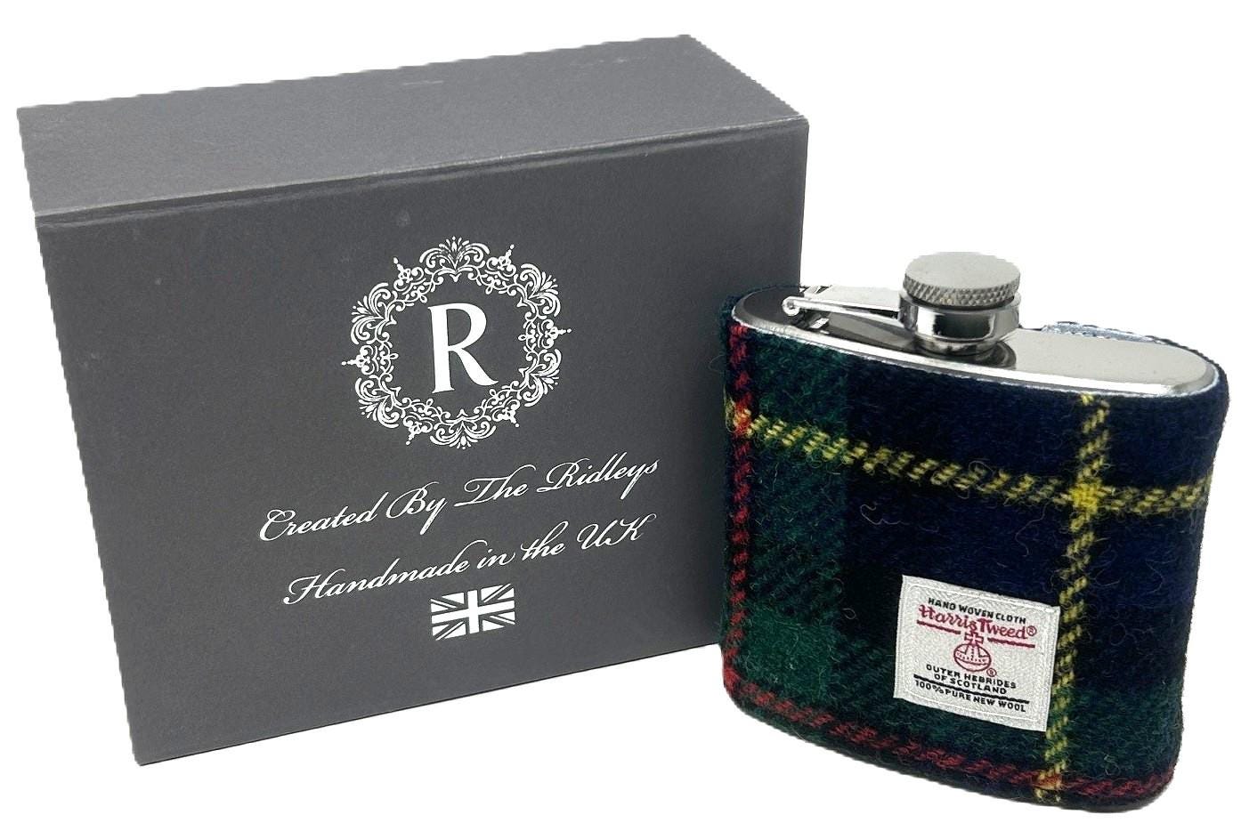 Groomsmen Gift Personalised Harris Tweed Hip Flask Free Gift boxed HT56