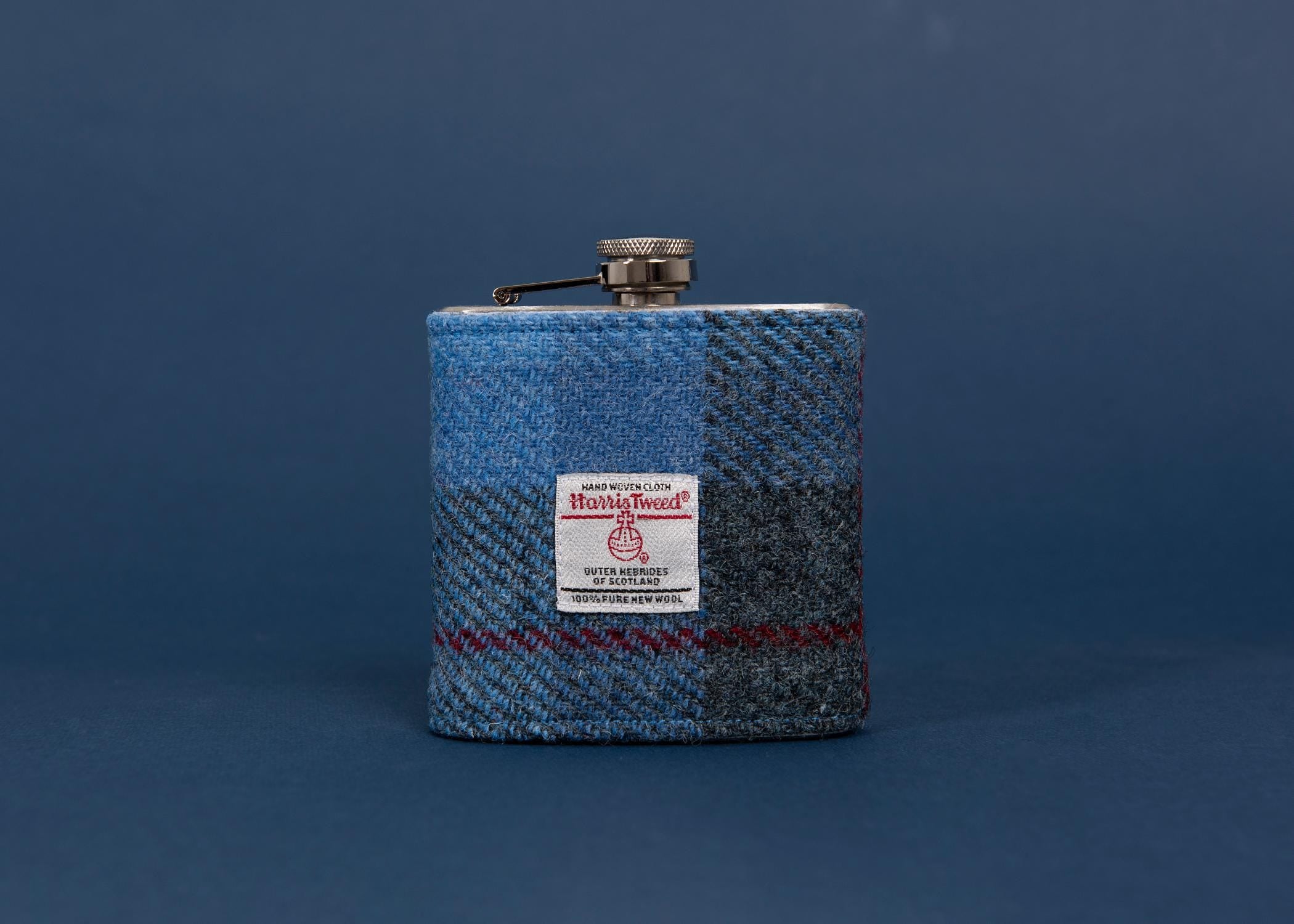 Personalised Gift for Him - Blue Harris Tweed Hip Flask