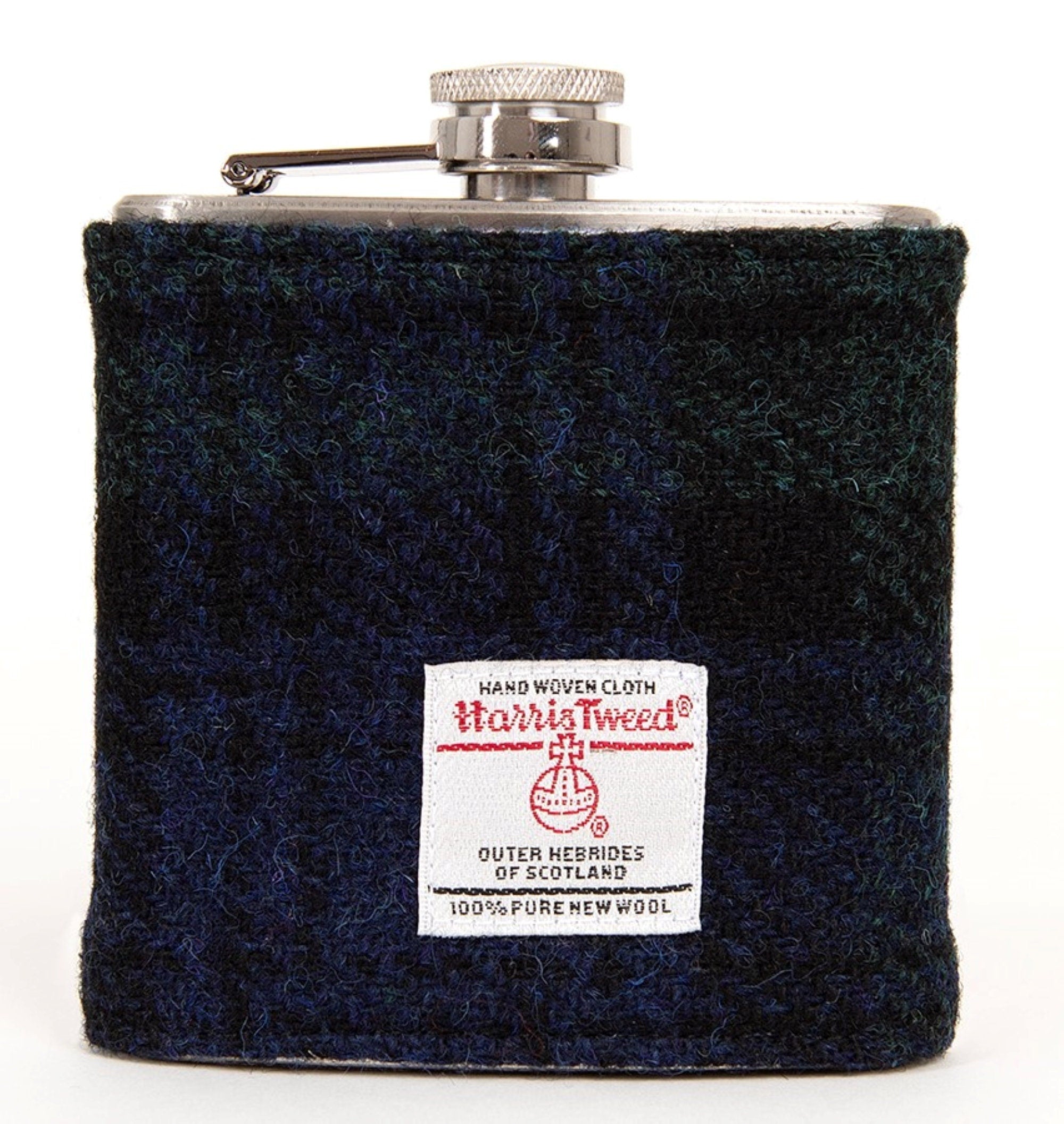 Black Watch Harris Tweed Hip Flask - HT36 with its own presentation box.  Perfect gift for groomsmen Blackwatch