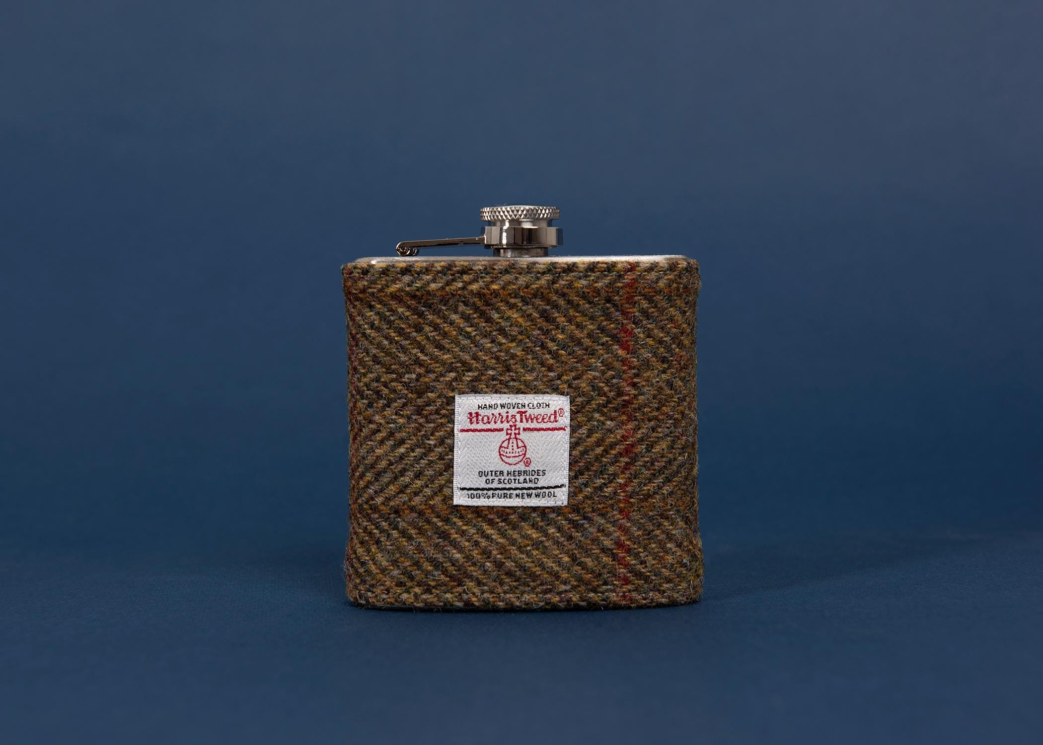 Personalised Harris Tweed Hip Flask - Olive Hunting Tweed BESTSELLER