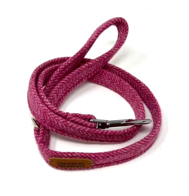 Handmade Tweed Dog Collar - Pink Herringbone - British Tweed - Handmade