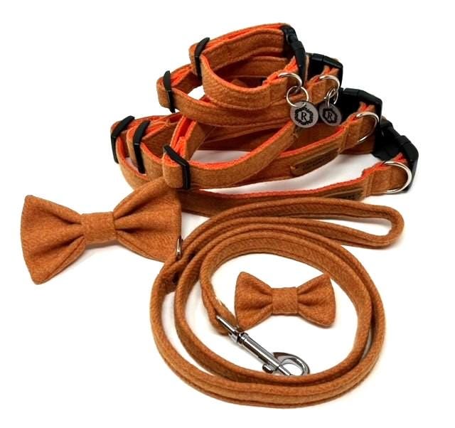 Handmade Tweed Dog Collar - Plain Orange - British Tweed - Handmade