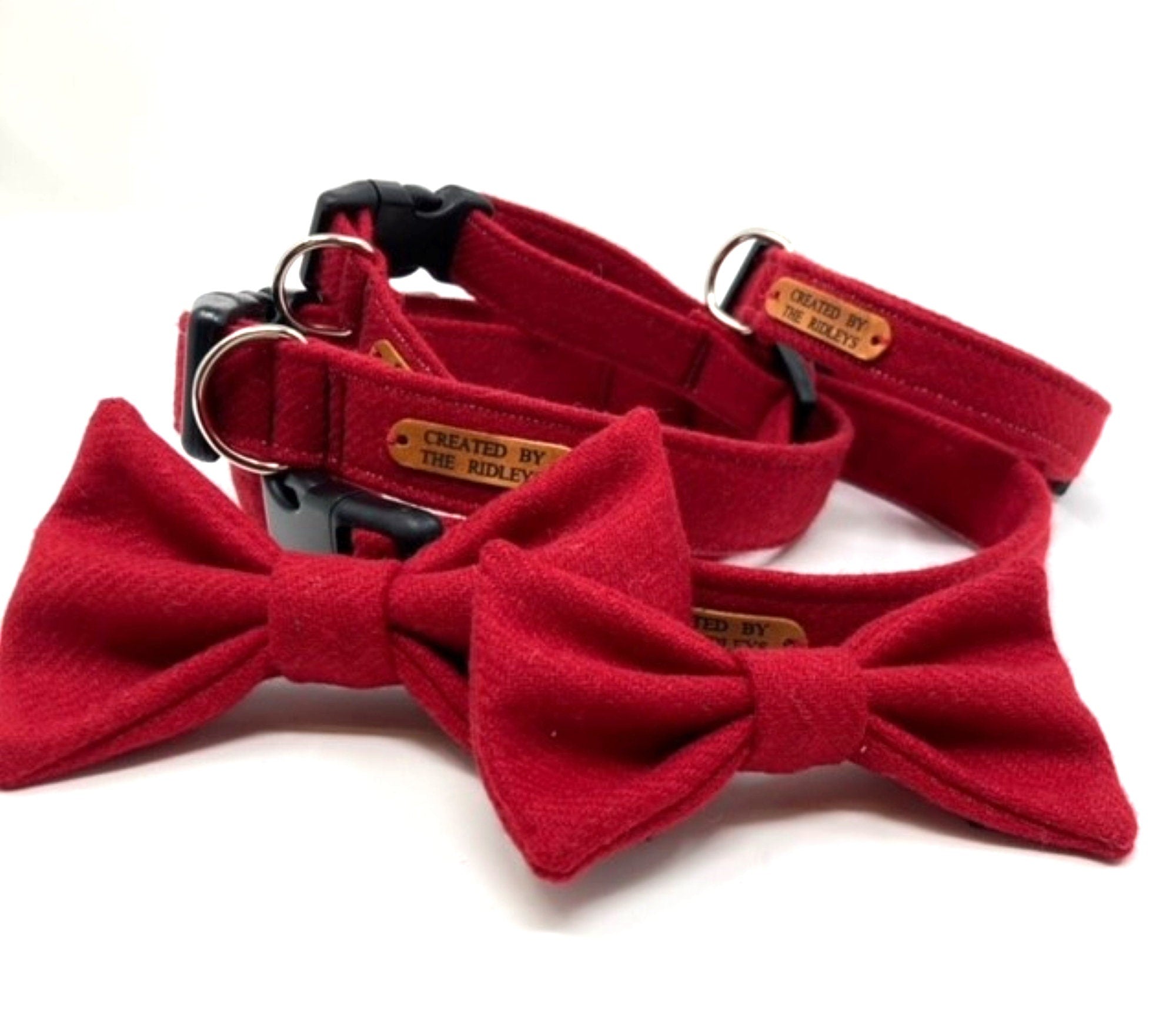 British Tweed Dog Collar - Red - Handmade