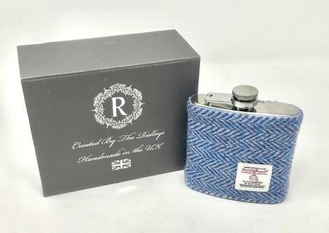 Blue Herringbone Harris Tweed Hip Flask FREE PERSONALISATION Groomsman Gift / Gift for Dad / Fathers Day / Anniversary