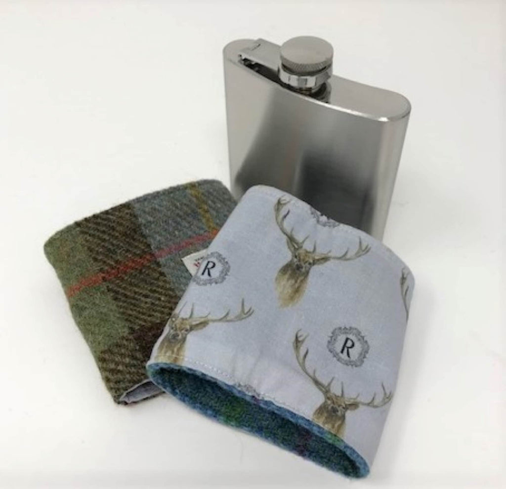 Royal Stewart Harris Tweed Hip Flask - FREE Gift Box and Personalisation - HT47 - Scottish Clan