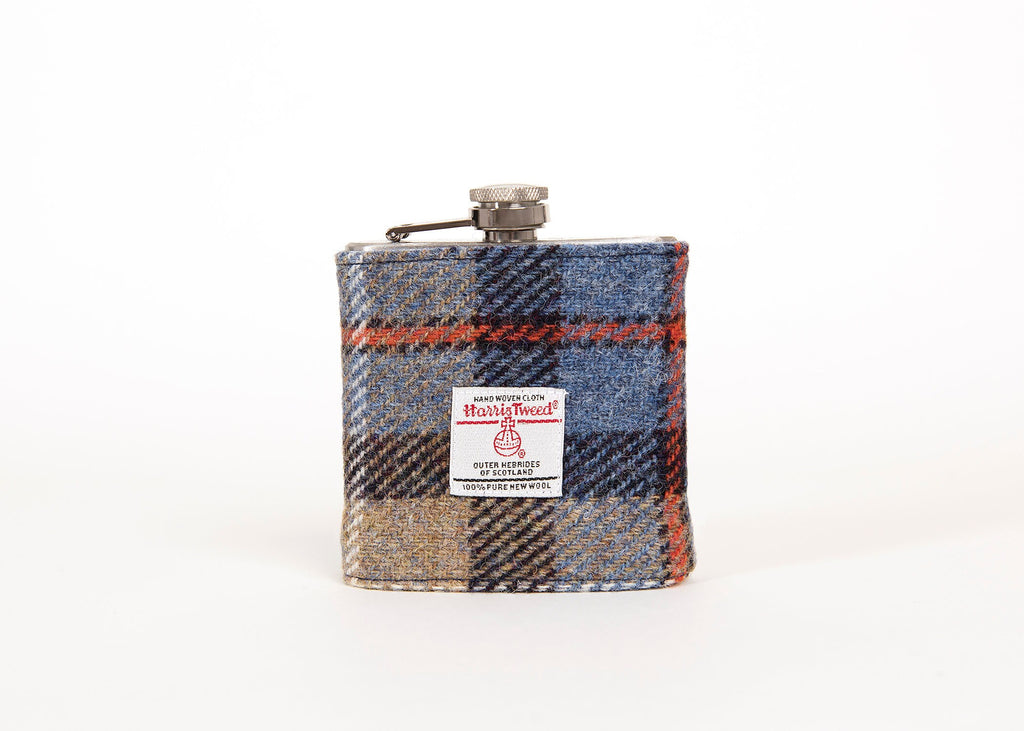 MacKenzie Clan Harris Tweed, Personalised 6oz Hip Flask Groomsmen Gift HT43 Scottish Luxury Wedding Gift for Him Fathers Day Usher Best Man