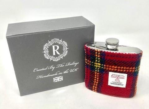 Royal Stewart Harris Tweed Hip Flask - FREE Gift Box and Personalisation - HT47 - Scottish Clan