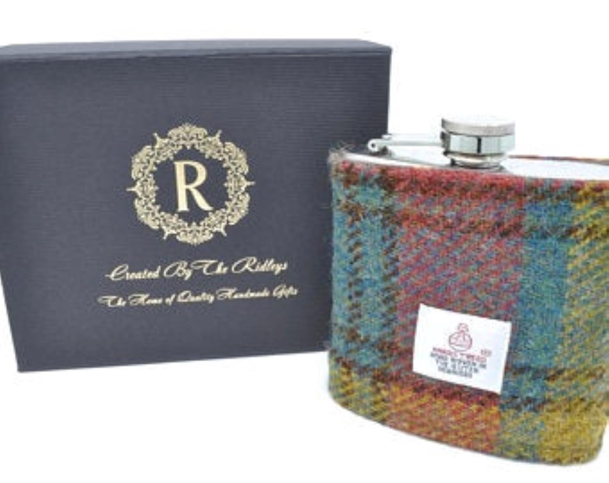 Personalised Harris Tweed Hip Flask FREE Gift Box