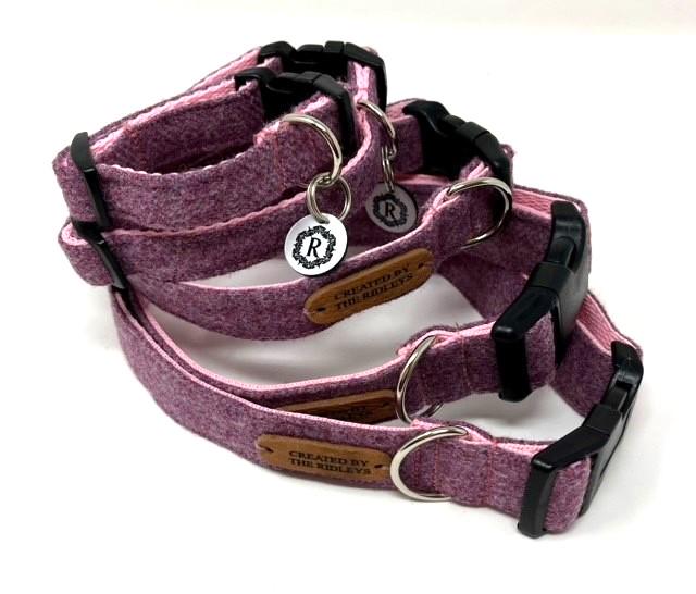 Handmade Tweed Dog Collar - Lilac - British Tweed - Handmade