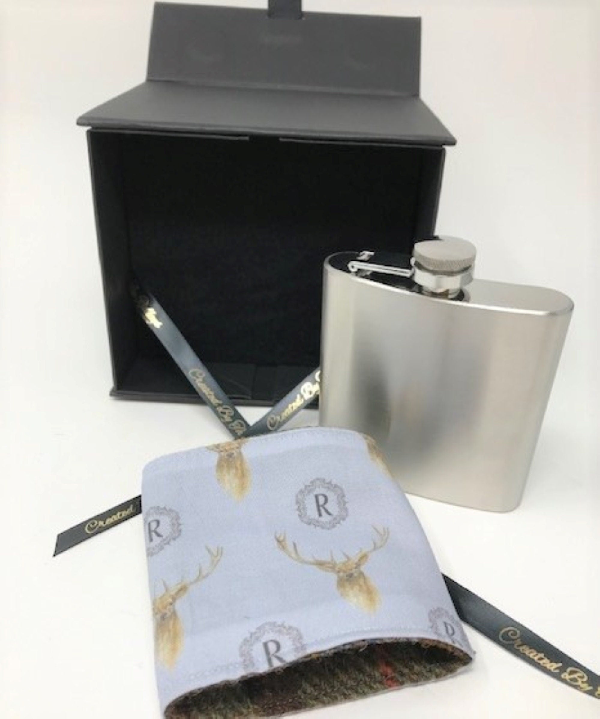 Harris Tweed Hip Flask with matching cufflinks- Best Man, Father of the Bride, Wedding Gift, Gift Boxed