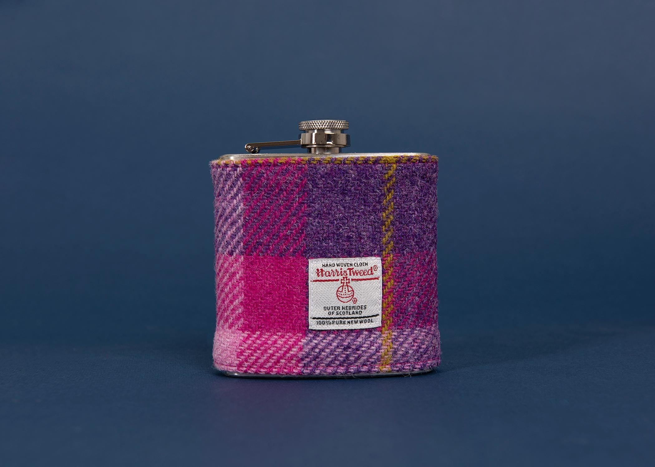 Ladies Personalised Harris Pink Tweed Hip Flask - Day at the Races / Bridesmaid gift