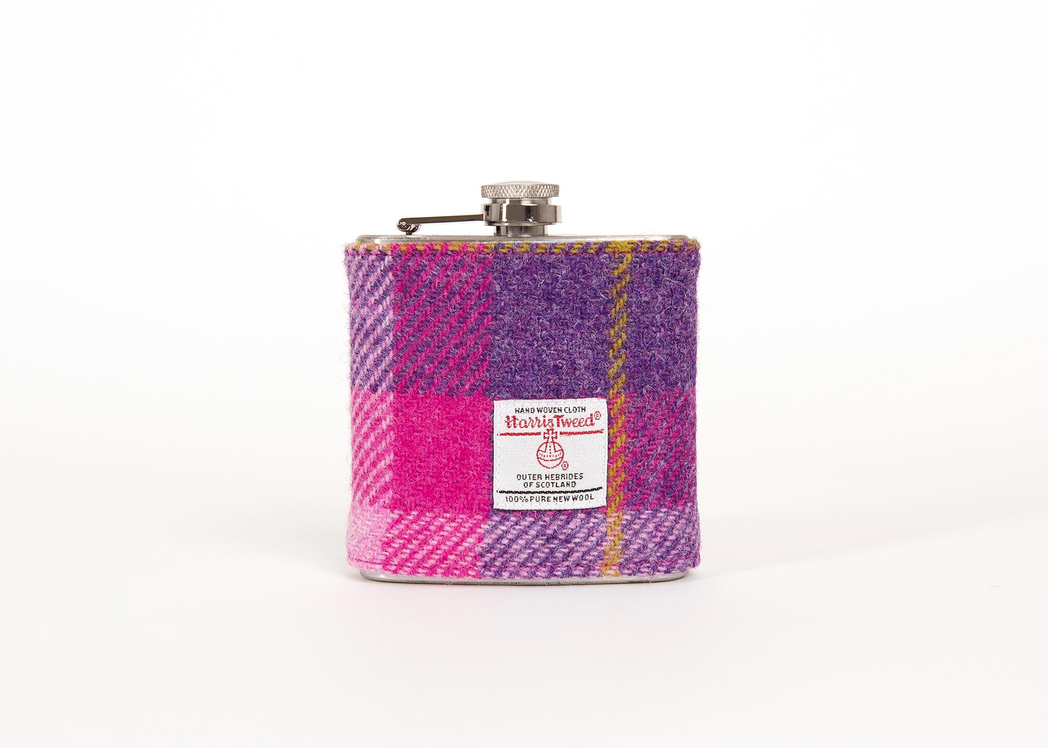 Ladies Personalised Harris Pink Tweed Hip Flask - Day at the Races / Bridesmaid gift