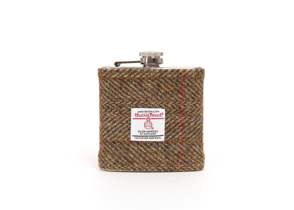 Personalised Harris Tweed Hip Flask - Olive Hunting Tweed BESTSELLER