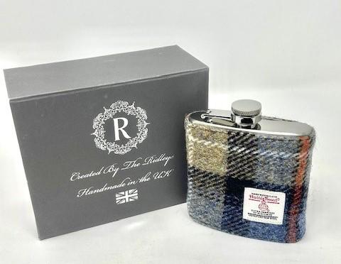 MacKenzie Clan Harris Tweed, Personalised 6oz Hip Flask Groomsmen Gift HT43 Scottish Luxury Wedding Gift for Him Fathers Day Usher Best Man