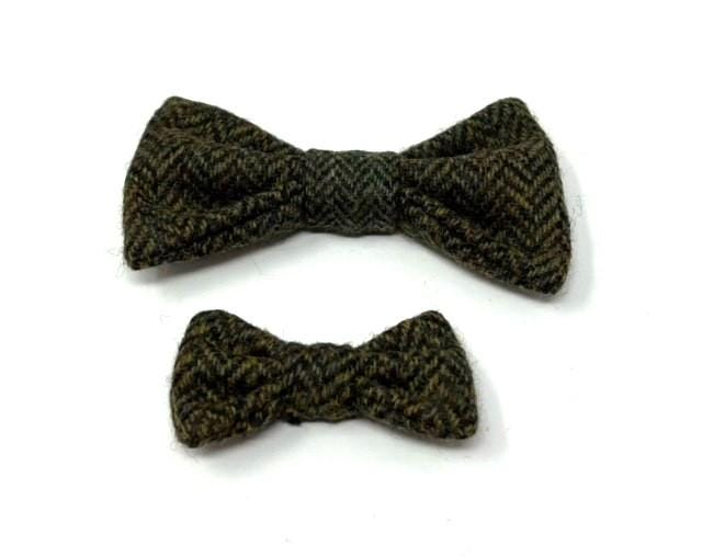 Handmade Tweed Dog Collar - Moss Green Herringbone - British Tweed - Handmade