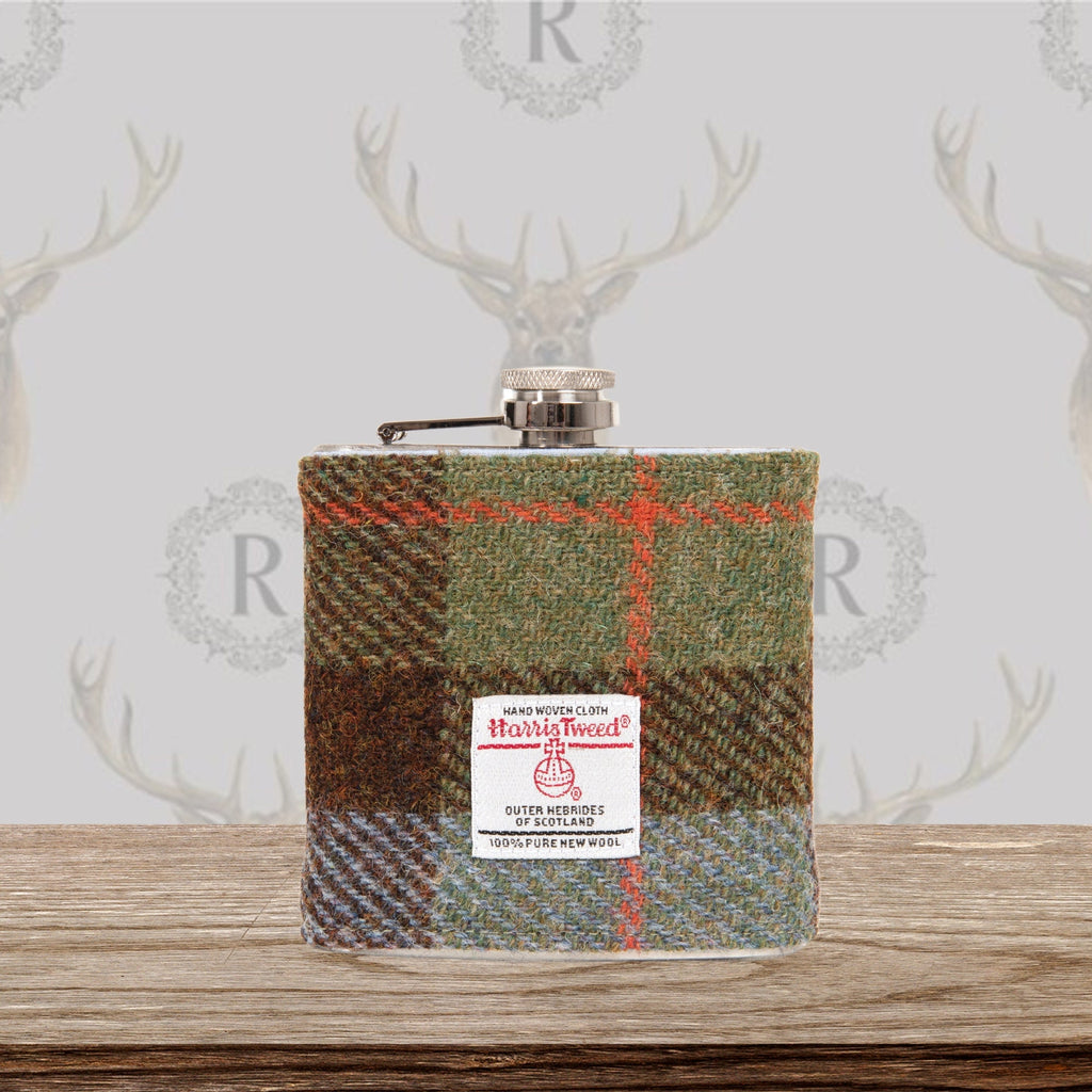 18th Birthday 21st  Personalised Harris Tweed Hip Flask Gift Box Tartan Best Dad Ever -Best Man Gift Usher Gift Wedding McLeod Tartan