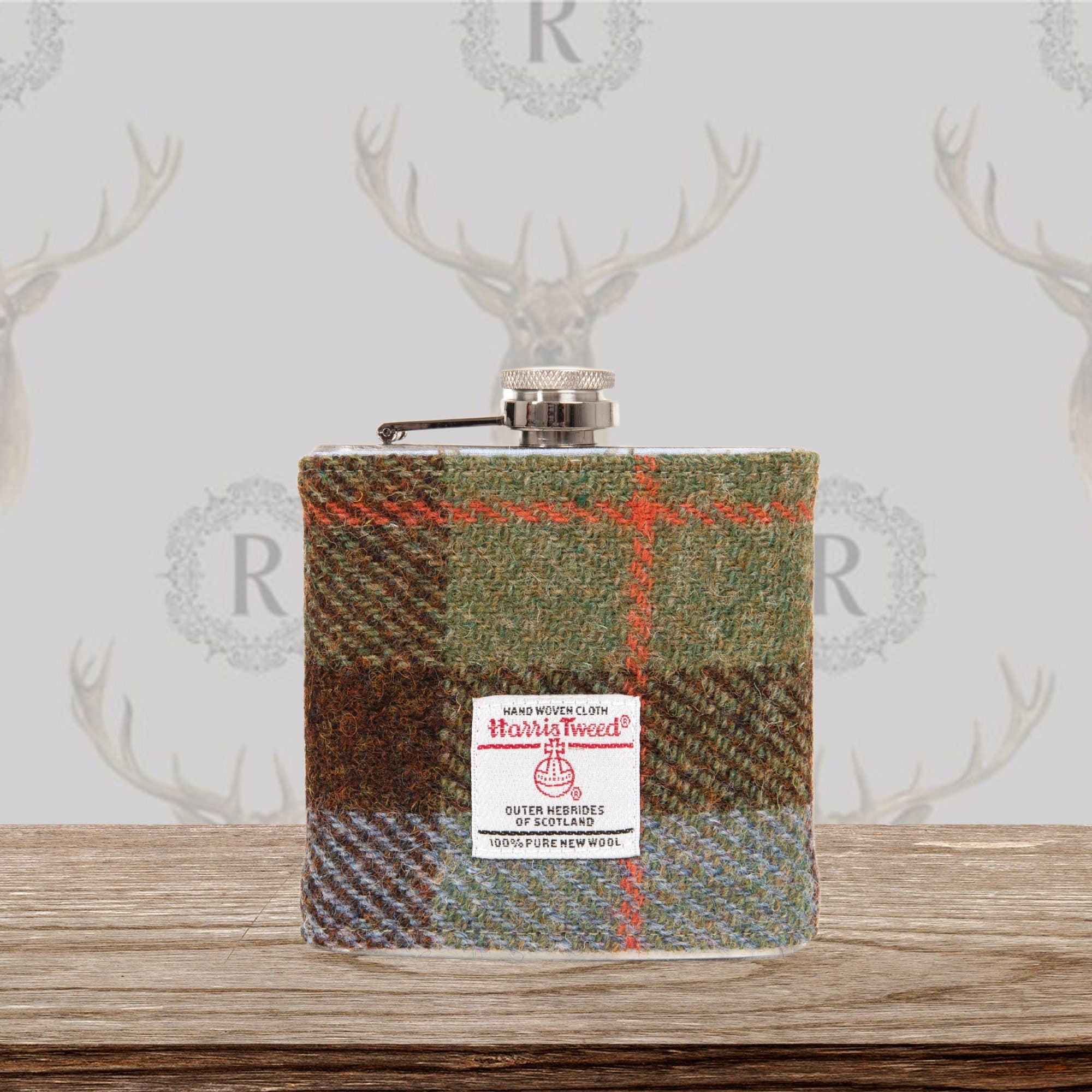 18th Birthday 21st  Personalised Harris Tweed Hip Flask Gift Box Tartan Best Dad Ever -Best Man Gift Usher Gift Wedding McLeod Tartan