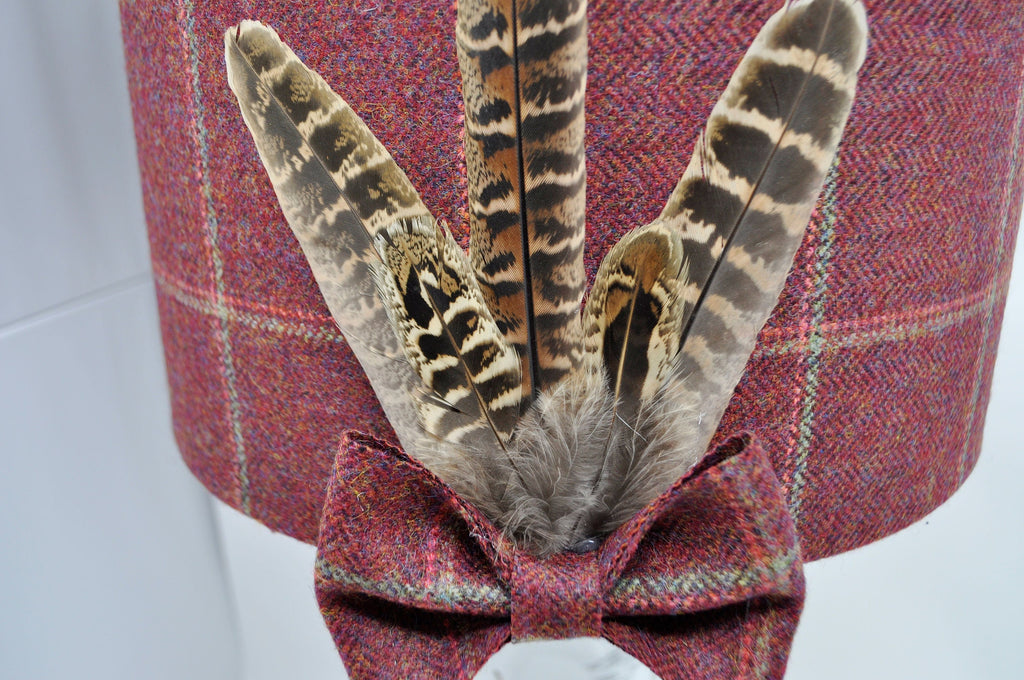 Yorkshire Tweed Lamp or Lampshade with Pheasant Feathers - Unique Design - Excellent Wedding Present or Housewarming gift