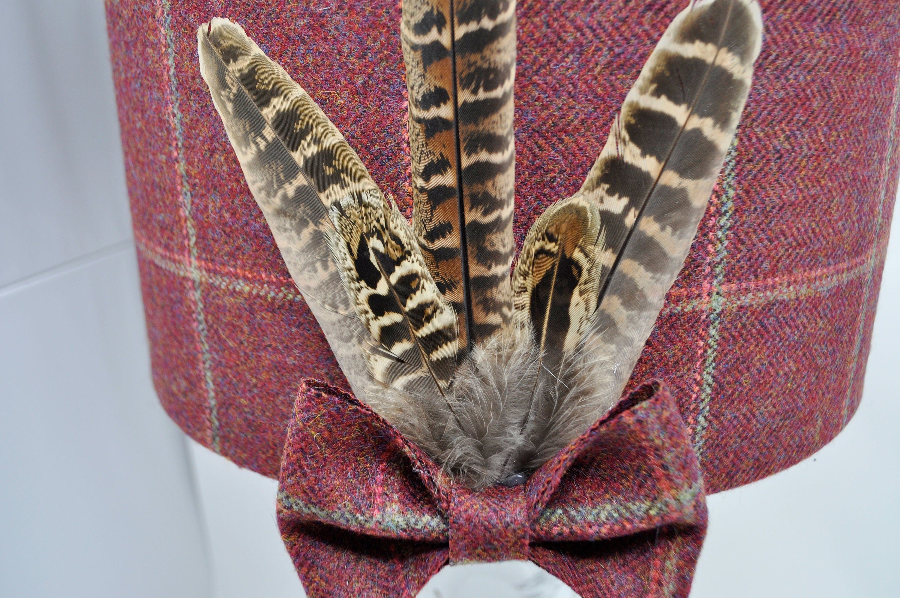 Yorkshire Tweed Lamp or Lampshade with Pheasant Feathers - Unique Design - Excellent Wedding Present or Housewarming gift