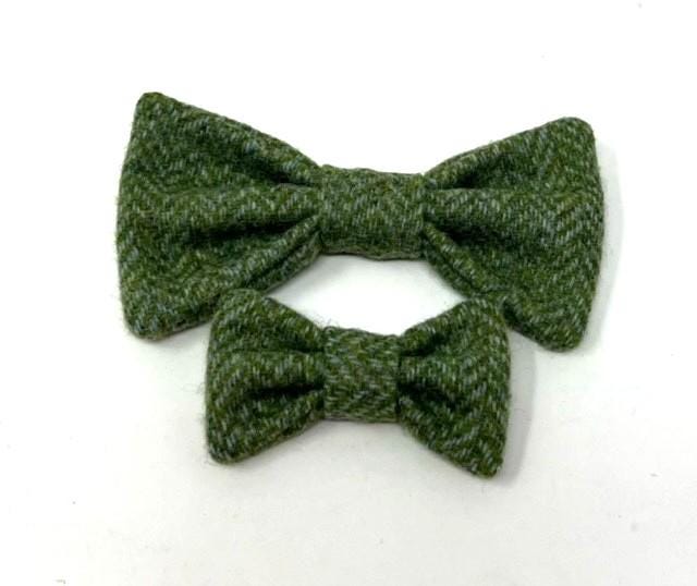 Handmade Tweed Dog Collar - Green Herringbone - British Tweed - Handmade