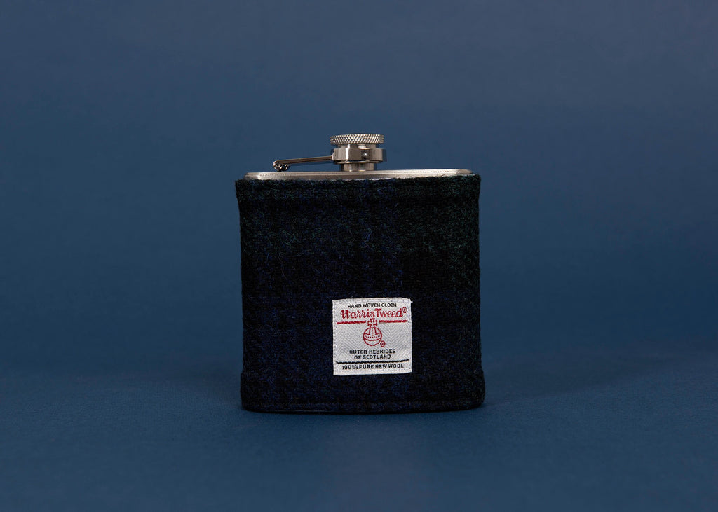 Black Watch Harris Tweed Hip Flask - HT36 with its own presentation box.  Perfect gift for groomsmen Blackwatch