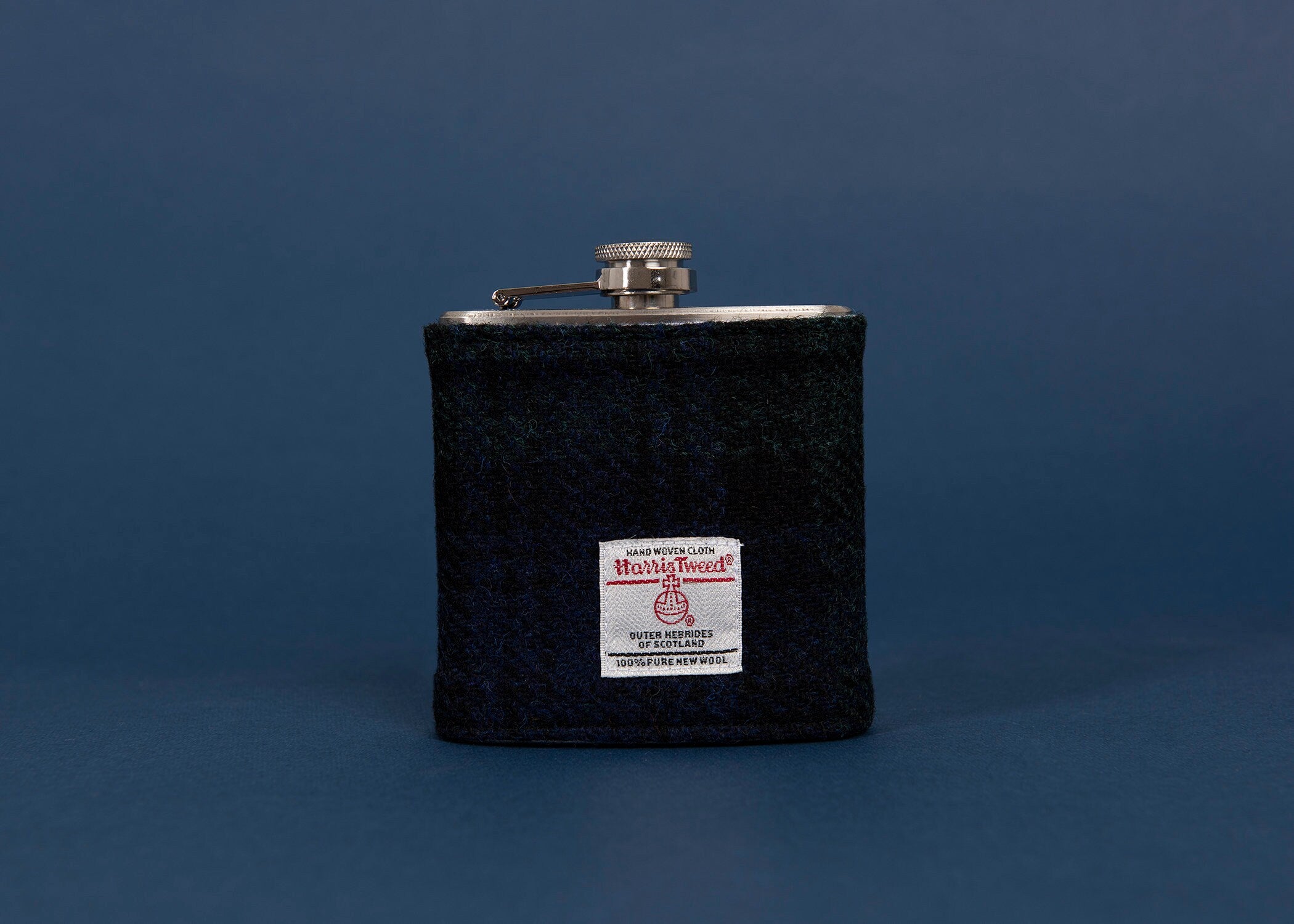 Black Watch Harris Tweed Hip Flask - HT36 with its own presentation box.  Perfect gift for groomsmen Blackwatch