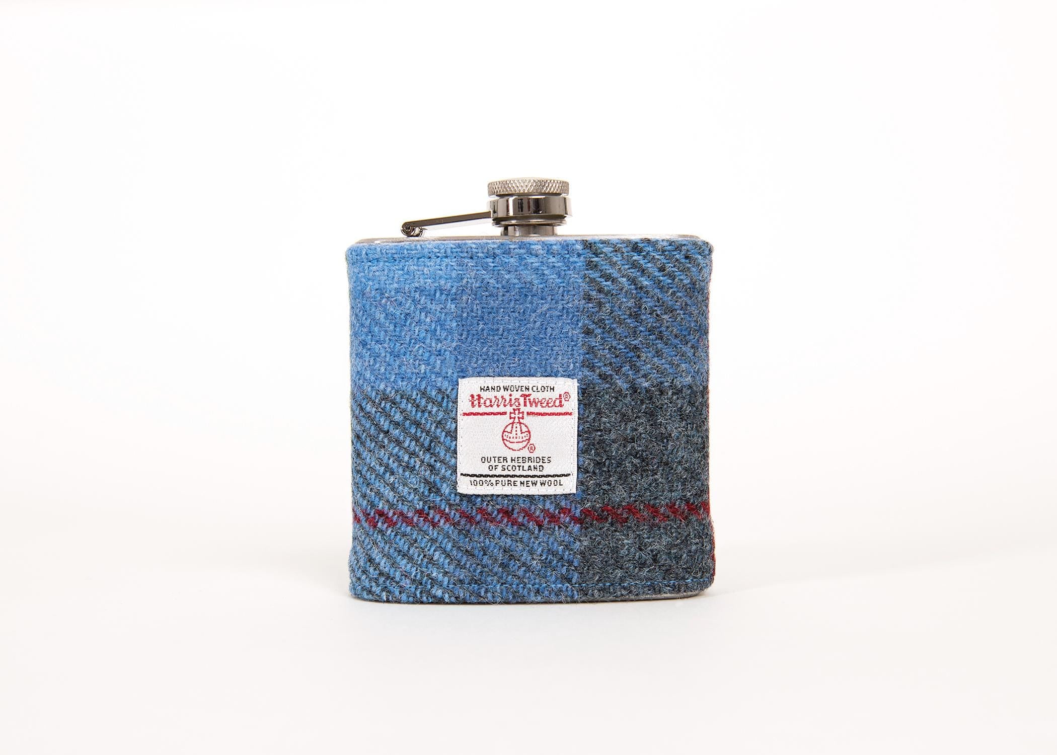 Personalised Gift for Him - Blue Harris Tweed Hip Flask