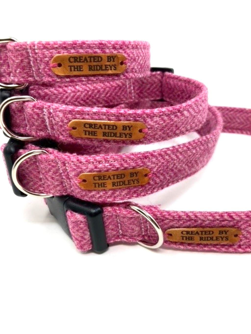 Handmade Tweed Dog Collar - Pink Herringbone - British Tweed - Handmade