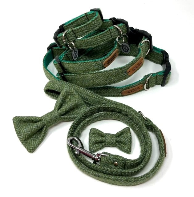 Dog Lead - Green Herringbone Tweed